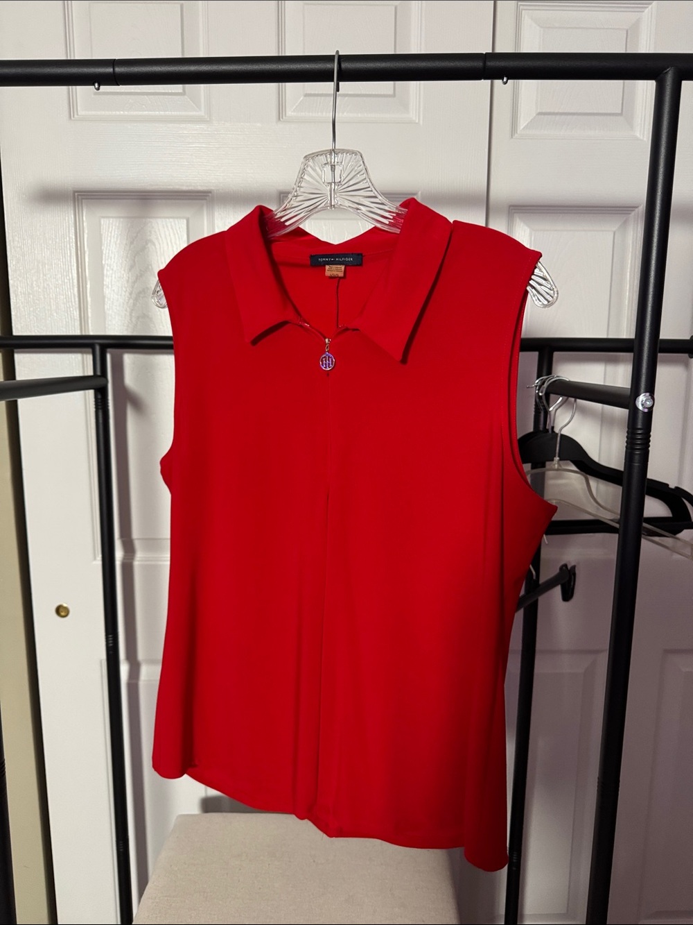 Tommy Hilfiger Sleeveless Red Zip-Front Collared Camisole